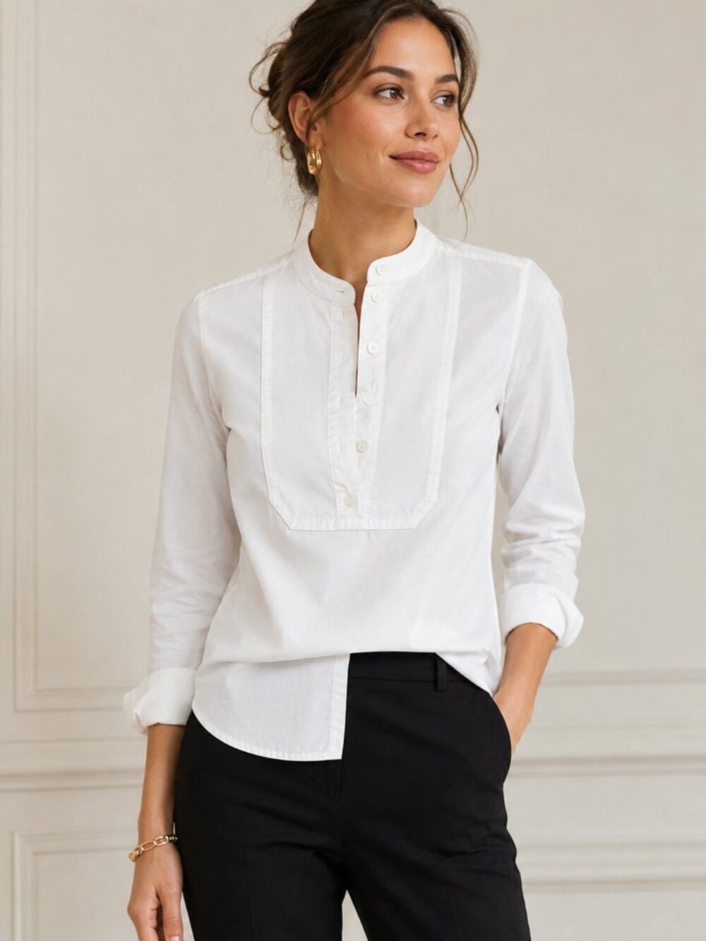 J.Crew White Tuxedo Button Down Shirt Size 0 | Classic Minimalist Blouse